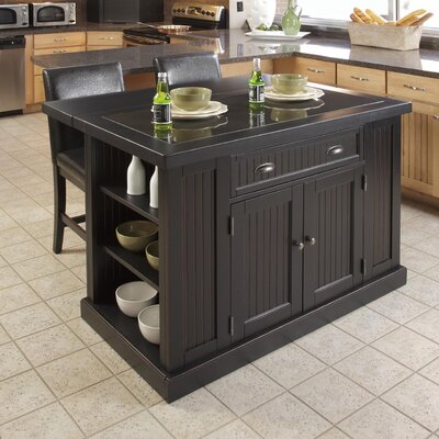 Home Styles Nantucket Kitchen Island with Two Stools - Distressed Black