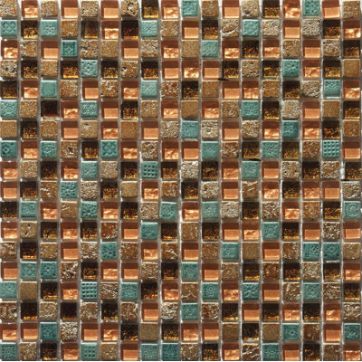 Flare Series 12 x 12 Mixed Glass and Stone Mosaic in Copper