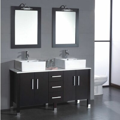 60 Silkwood Double Vessel Sink Vanity Set with Polished Chrome Facets