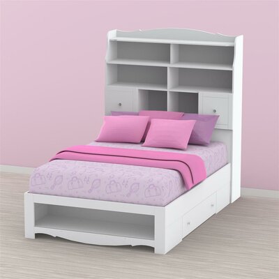 White Full Headboard on Pixel Full Size Bed With Tall Bookcase Headboard In White