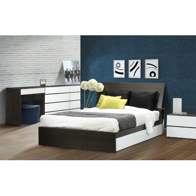 Allure Storage Bed Base in White and Ebony Size: Queen