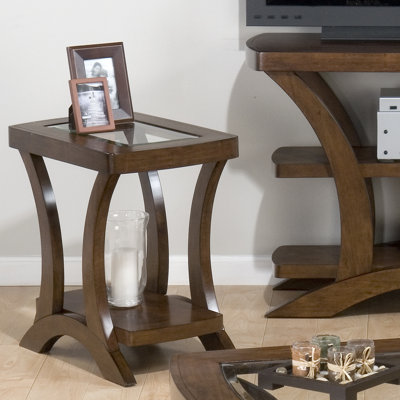 Jofran Kirstin Chairside Table with Glass Top in Cherry