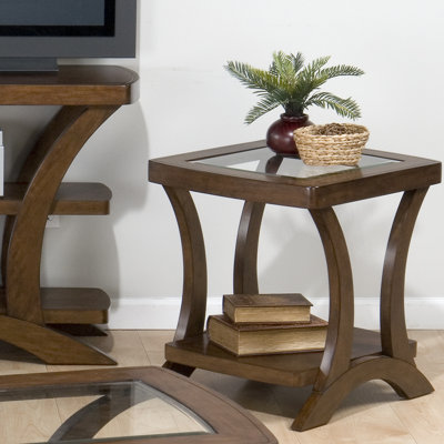 Jofran Kirstin End Table with Glass Top in Cherry