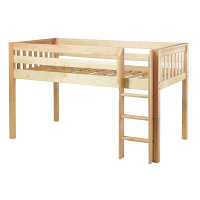 Low Rider Slat Twin Loft Bed with Straight Ladder