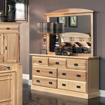 Amish Highlands Dresser and Mirror Set in Natural Hickory