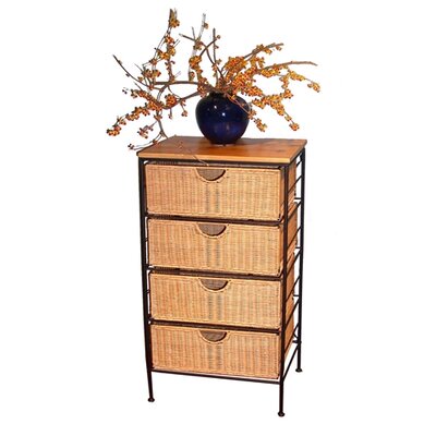 4 Drawer Wicker Stand in Wicker and Metal