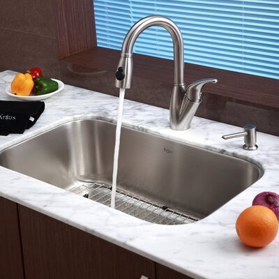 Kraus KBU14-KPF2121-SD20 30 Undermount Single Bowl Stainless Steel Sink with Chrome Faucet