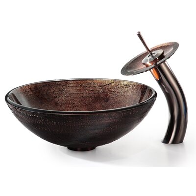 Kraus Copper Illusion Glass Vessel Sink and Waterfall Faucet