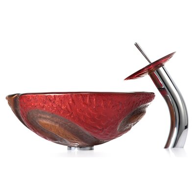 Kraus Copper Snake Glass Vessel Sink and Waterfall Faucet
