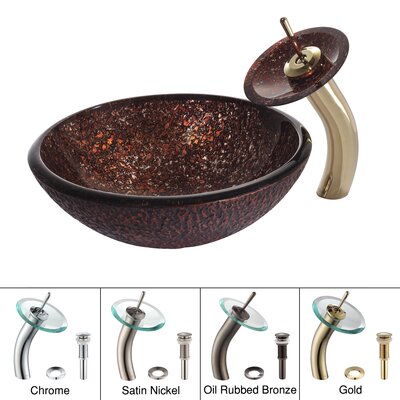 Kraus C-GV-571-19mm-10G Copper Venus Glass Vessel Sink and Waterfall Faucet
