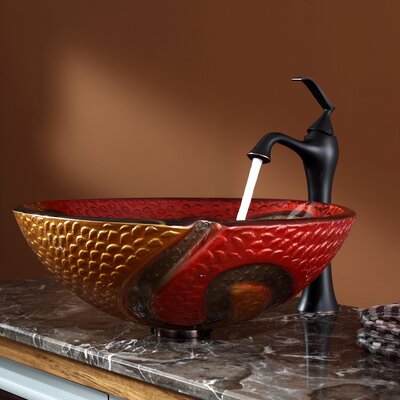 Kraus Copper Snake Glass Vessel Sink and Ventus Faucet