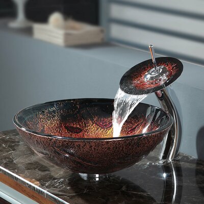 Kraus C-GV-710-12mm-10CH Copper Lava Glass Vessel Sink and Waterfall Faucet