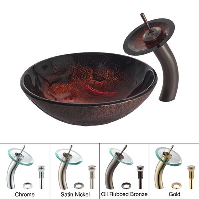 Kraus C-GV-710-12mm-10ORB Copper Lava Glass Vessel Sink and Waterfall Faucet