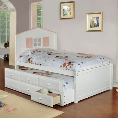 Cottage Captain Twin Bed with Trundle Finish: White and Pink