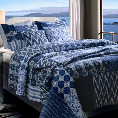 Greenland Home Fashions Santorini - Quilt Set with Bonus 18 in. Pillow, Multicolor, Full/Queen Quilt 90W x 90L in. 2 shams 2 - Multicolor, Full/Queen Quilt 90W x 90L in. 2 shams 2 - GL-1110DBSQ