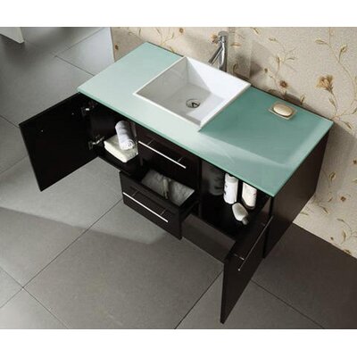 Ultra Modern Marsala 47.2 Wall Mounted Single Bathroom Vanity Set in Espresso Vanity Top: Tempered Glass