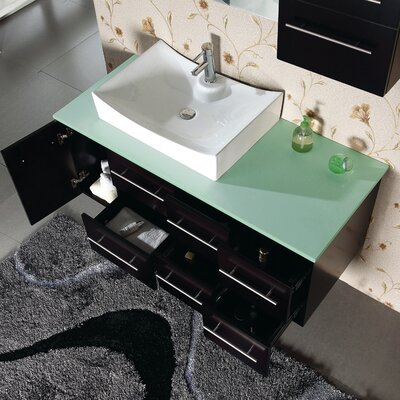 Virtu USA Ceanna 53 in. Single Basin Vanity in Espresso with Glass Vanity Top in Aqua and Mirror MS-430G