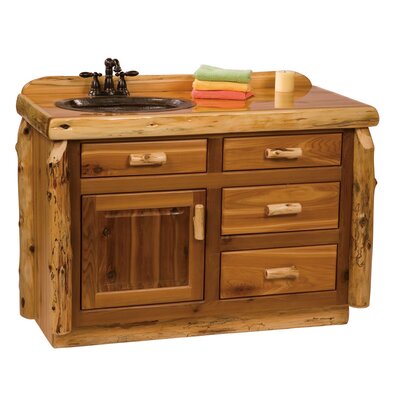 Fireside Lodge Vanity - 4' with slab style top with liquid glass finish SINK LEFT