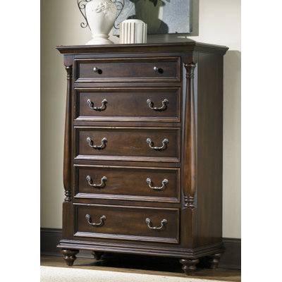 River Street Bedroom 5 Drawer Chest in Distressed Burgundy Spice