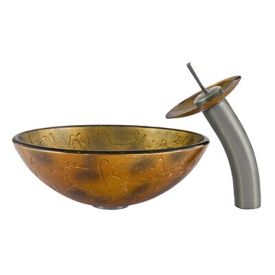 Copper Shapes Vessel Sink and Waterfall Faucet Faucet Finish: Brushed Nickel