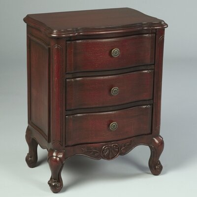 Three Drawer Nightstand in Antique Red