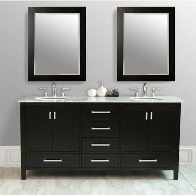 Stufurhome 72 Lissa Double Sink Vanity with Carrara White Marble Top