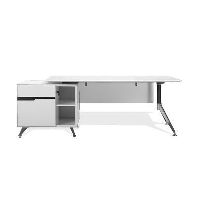 400 Executive Desk with Cabinet Orientation: Left, Finish: White Lacquer