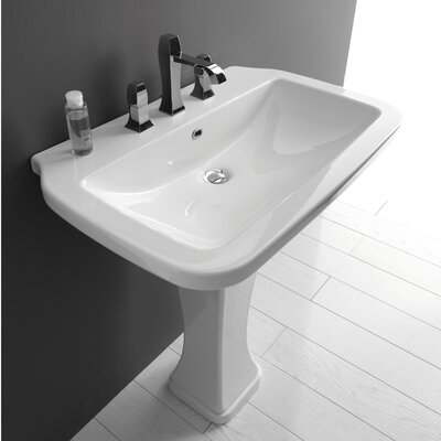 WS Bath Collections Nova 75C Ceramica Valdama White Pedestal Bathroom Sink