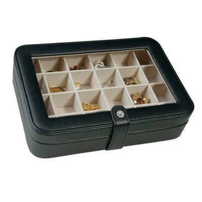 Mele Elaine Faux Leather Crystal Jewelry Box with 24 Sections in Black