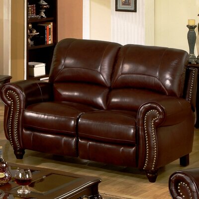 Charlotte Leather Pushback Reclining Loveseat in Burgundy