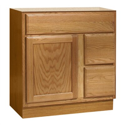 Coastal Collection Bostonian Series 30 x 18 Red Oak Bathroom Vanity with Right-Side Drawers in Honey Oak Finish