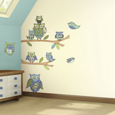 Owls Wall Decal Color: Blue