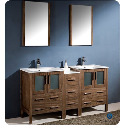 Torino 60 Modern Double Sink Bathroom Vanity with Side Cabinet and Undermount Sinks
