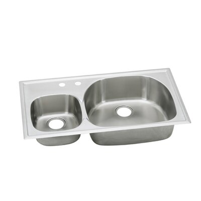Elkay ECGR3822L1 1 Faucet Hole Harmony Harmony Stainless Steel 38 Double Basin Self Rimming Kitchen Sink with 8 Depth and Small on Left Side ECGR3822L