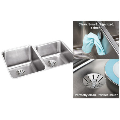 Elkay ELUH3120RPD Gourmet Double Bowl Undermount Kitchen Sink with Perfect Drain Kits