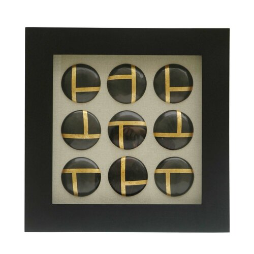 Black/Gold Circles Wood and Fiberglass Shadow Box   24 x 24